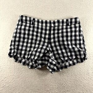 J.Crew Gingham Scalloped Shorts Womens 8 Black White Linen Blend Cottagecore